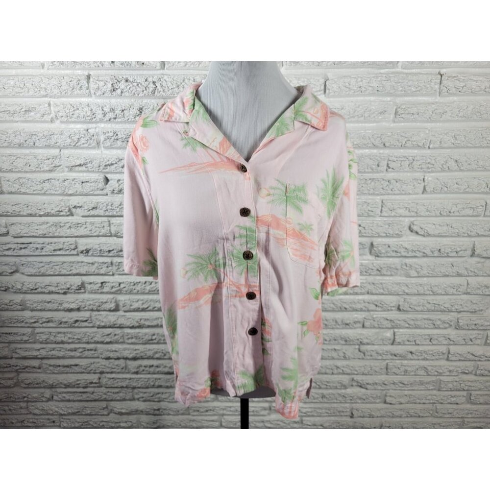 CJ Banks Womens Top X Short Sleeve Pink Tropical Rayon Collar Casual FLO57XE